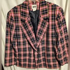 Leslie Fay Women's Vibrant Plaid Blazer - Red, Black, and Yellow Sz.20W Like New